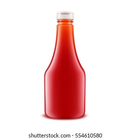 Vector Blank Glass Plastic Red Tomato Ketchup Bottle for Branding without label Isolated on White Background
