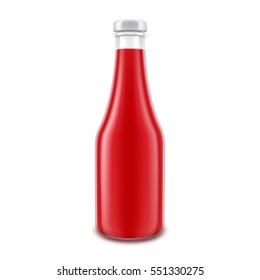 Vector Blank Glass Red Tomato Ketchup Bottle for Branding without label Isolated on White Background