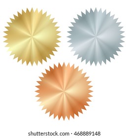 vector blank glossy serrated label with gold, silver, bronze, which can be used on diplomas, certificates
