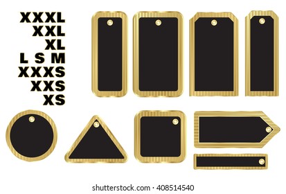 vector blank gold price tags of different shape with black insert