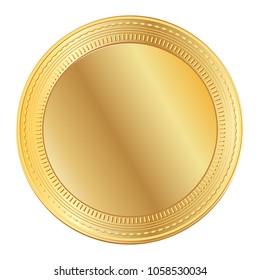 Vector blank golden coin isolated. Empty golden medal on white background