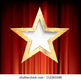 vector blank golden star on red curtain