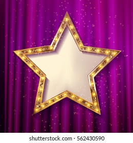 vector blank golden star on purple curtain