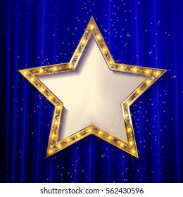 vector blank golden star on blue curtain