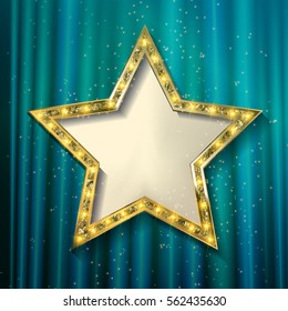 vector blank golden star on turquoise curtain