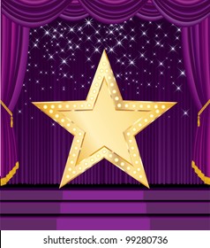 vector blank golden star on the purple stage