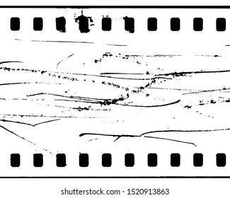 Vector blank grained and scratched film strip texture background. Old film effect