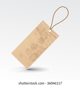vector blank grunge tag tied with brown string.
