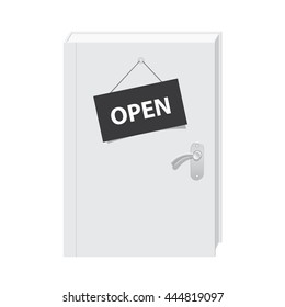 Vector blank hardcover white book stand mock up similar the door and open sign.Idea and Metaphor Concept.
