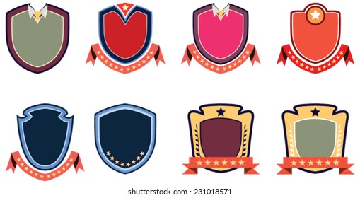 Vector blank Label designs to promote award or achievement with ribbon and stars.