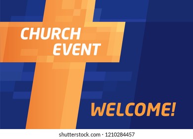 Vector blank layout Cross church event invitation advertising design bright contrast welcome