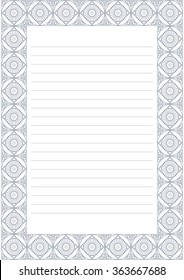 Vector blank for letter, card or charter. White paper form with pastel blue decorative ornamental border. A4 format size.