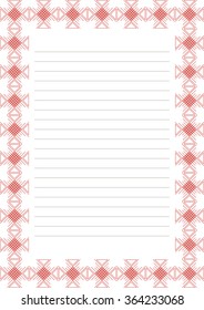 Vector blank for letter, card or charter. White paper form with red decorative ornamental border. A4 format size.