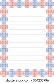 Vector blank for letter, card or charter. White paper form with red and blue decorative ornamental border. A4 format size.