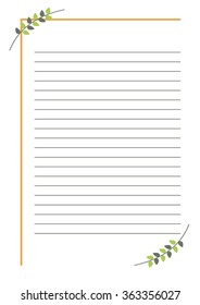Vector blank for letter or greeting card. Simple form with frame, lines and branches with leaves. A4 format.