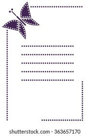 Vector blank for letter or greeting card. Simple form with frame, lines and butterfly. A4 format  size