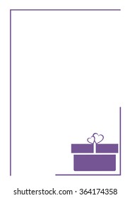 Vector blank for letter or greeting card. White paper form with violet gift box, and border. A4 format size.