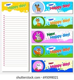 vector blank lined notebook pages. Text Happy New Day