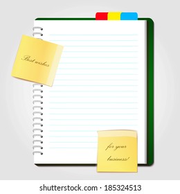 vector blank lined notebook with yellow stickers