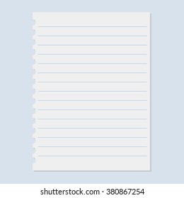 Vector blank lined paper sheet. Notebook page vector illustration