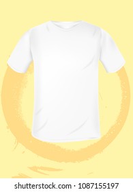 vector blank male t-shirt template on vintage background yellow orange stain. mocap for clothing design