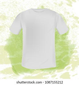 vector blank male t-shirt template on vintage background with green smeared stain. mocap for clothing design