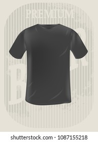 vector blank male t-shirt template on vintage background of old beer poster. mocap for clothing design