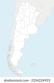 Vector blank map of Argentina with provinces or federated states and administrative divisions, and neighbouring countries and territories. Editable and clearly labeled layers.