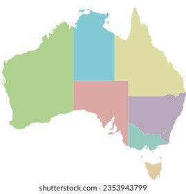 Vector blank map of Australia with regions or territories and administrative divisions. Editable and clearly labeled layers.