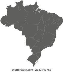 Vector blank map of Brazil with regions or states and administrative divisions. Editable and clearly labeled layers.