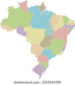 Vector blank map of Brazil with regions or states and administrative divisions. Editable and clearly labeled layers.