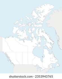 Vector blank map of Canada with provinces and territories and administrative divisions, and neighbouring countries and territories. Editable and clearly labeled layers.