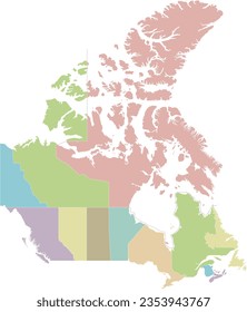 Vector blank map of Canada with provinces and territories and administrative divisions. Editable and clearly labeled layers.
