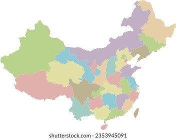 Mapa en blanco de vectores de China con provincias, regiones y divisiones administrativas. capas editables y claramente etiquetadas.