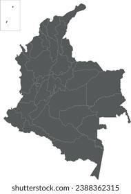 Vector blank map of Colombia with departments, capital region and administrative divisions. Editable and clearly labeled layers.