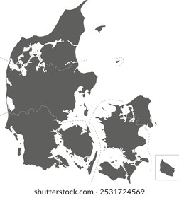 Vector blank map of Denmark with regions or territories and administrative divisions. Editable and clearly labeled layers.