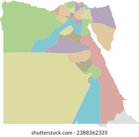 Vector blank map of Egypt with governorates or provinces and administrative divisions. Editable and clearly labeled layers.
