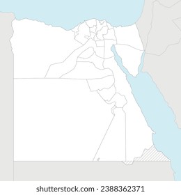 Vector blank map of Egypt with governorates or provinces and administrative divisions, and neighbouring countries. Editable and clearly labeled layers.