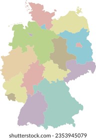 Vector blank map of Germany with federated states or regions and administrative divisions. Editable and clearly labeled layers.