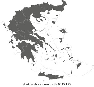 Vector blank map of Greece with regions or territories and administrative divisions. Editable and clearly labeled layers.