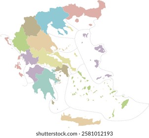 Vector blank map of Greece with regions or territories and administrative divisions. Editable and clearly labeled layers.