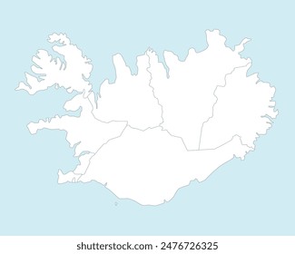 Vector blank map of Iceland with regions and administrative divisions. Editable and clearly labeled layers.