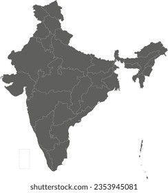 Mapa vectorial en blanco de India con estados y territorios y divisiones administrativas. capas editables y claramente etiquetadas.