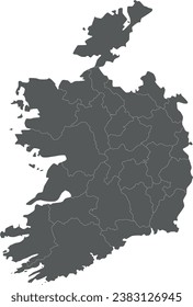 Vector blank map of Ireland with counties and administrative divisions. Editable and clearly labeled layers.