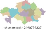 Vector blank map of Kazakhstan with regions, independent cities and administrative divisions. Editable and clearly labeled layers.