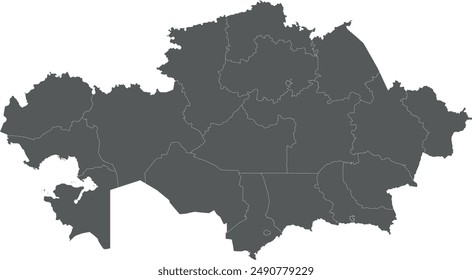 Vector mapa en blanco de Kazajistán con regiones, ciudades independientes y departamentos administrativos. Capas editables y claramente etiquetadas.