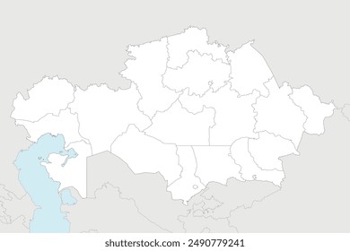 Mapa en blanco de Vector de Kazajistán con regiones, ciudades independientes y divisiones administrativas, y países y territorios vecinos. Capas editables y claramente etiquetadas.