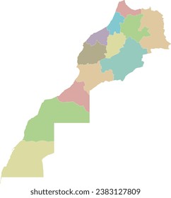 Vector blank map of Morocco with regions and administrative divisions. Editable and clearly labeled layers.