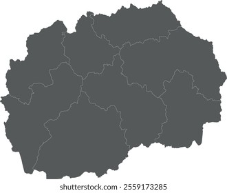 Vector blank map of North Macedonia with statistical regions or territories and administrative divisions. Editable and clearly labeled layers.