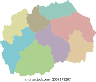 Vector blank map of North Macedonia with statistical regions or territories and administrative divisions. Editable and clearly labeled layers.